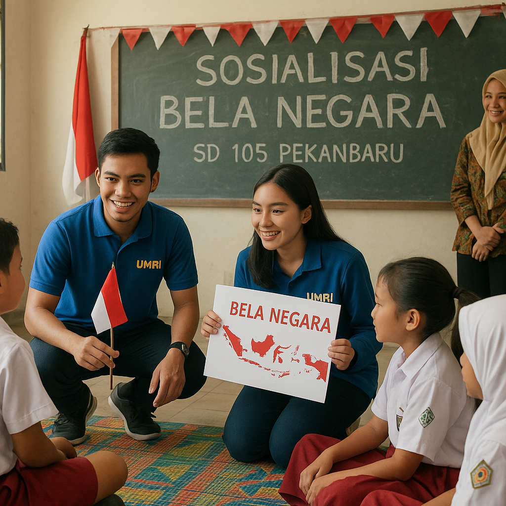 Bangun Jiwa Nasionalisme Sejak Dini: Mahasiswa UMRI Adakan Sosialisasi Bela Negara di SD 105 Pekanbaru