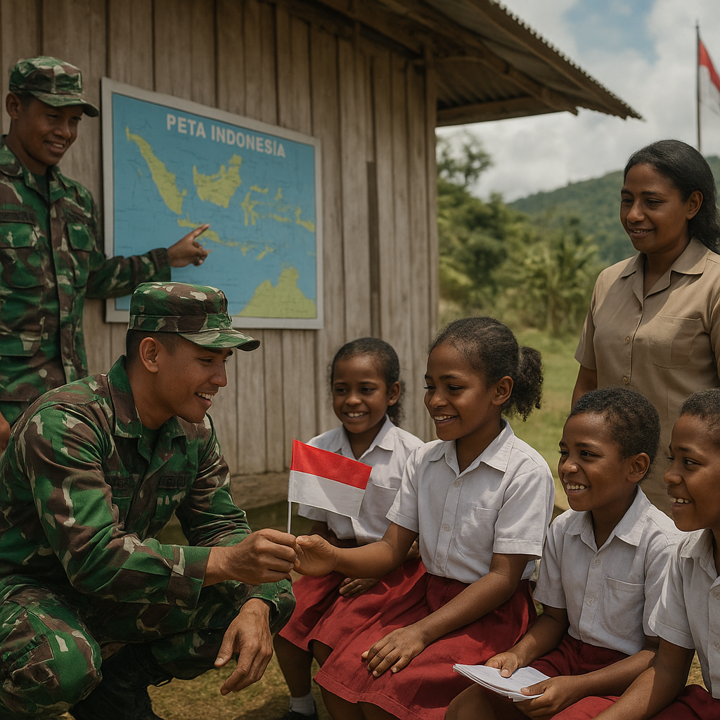 Tumbuhkan Nasionalisme Sejak Dini, Satgas Yonif 121/MK Bekal...