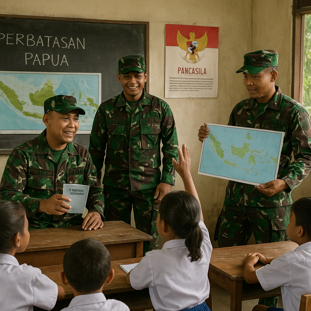 Tumbuhkan Nasionalisme Sejak Dini, Satgas Yonif 121/MK Bekal...