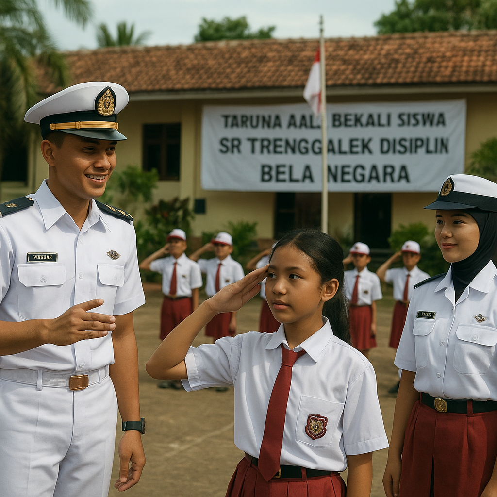 Taruna AAL Bekali Siswa SR Trenggalek Disiplin Bela Negara Selama MPLS