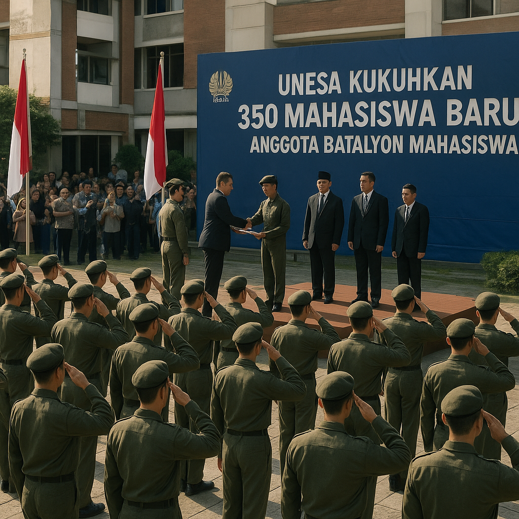 Unesa Kukuhkan 350 Mahasiswa Baru Anggota Batalyon Mahasiswa