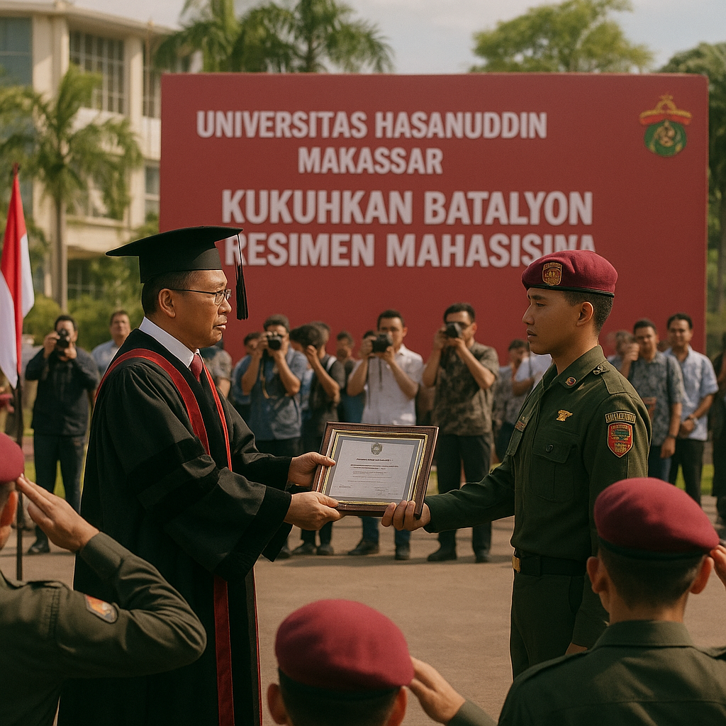 Unhas Makassar Kukuhkan Batalyon Resimen Mahasiswa untuk Pen...