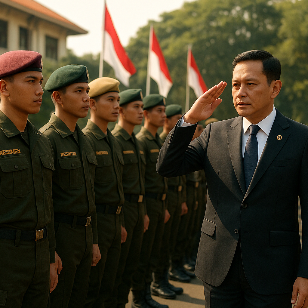 Menhan Tinjau Latihan Bela Negara Mahasiswa lewat Resimen Ma...