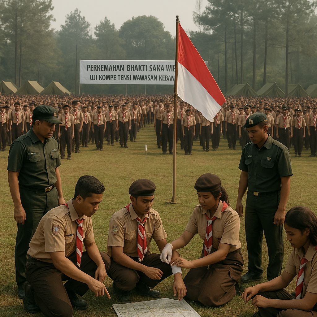 Pramuka Uji Kompetensi Wawasan Kebangsaan di Perkemahan Bhak...