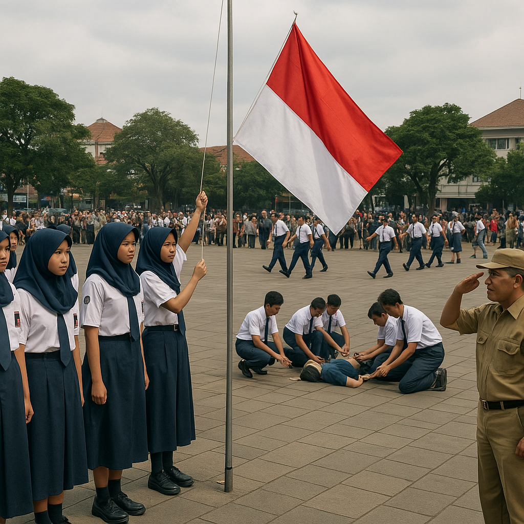 Pelajar SMK di Bandung Gelar Aksi Simulasi Bela Negara di Area Publik