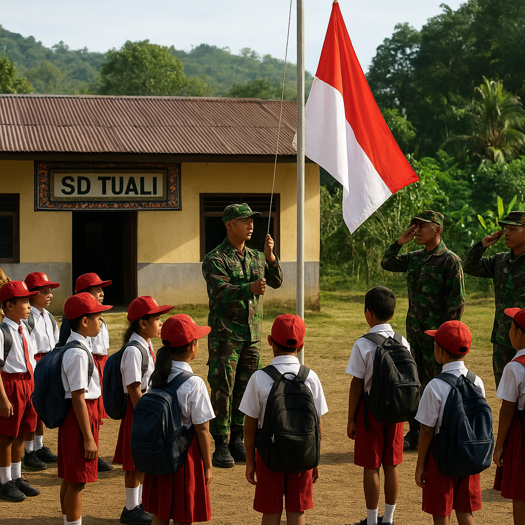 Tanamkan Nasionalisme Sejak Dini, Satgas Yonif 121/MK Pos Tu...