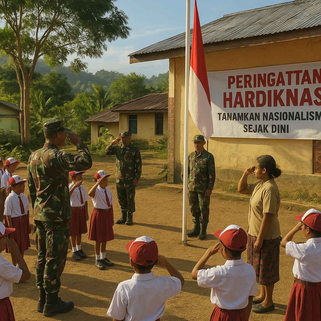 Tanamkan Nasionalisme Sejak Dini, Satgas Yonif 121/MK Pos Tu...
