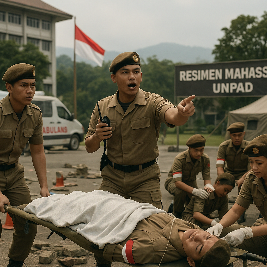 Resimen Mahasiswa Unpad Gelar Simulasi Penanggulangan Bencan...